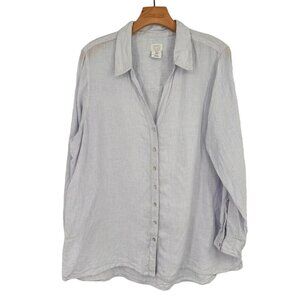 Sigrid Olsen Womens  Shirt 100% Linen Blue Striped Long Sleeve Size 1X plus